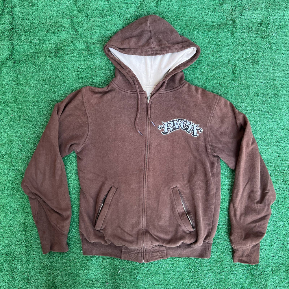 VINTAGE RVCA SURFER BROWN LIMITED EDITION HOODIE ZIP UP SWEATSHIRT SMALL